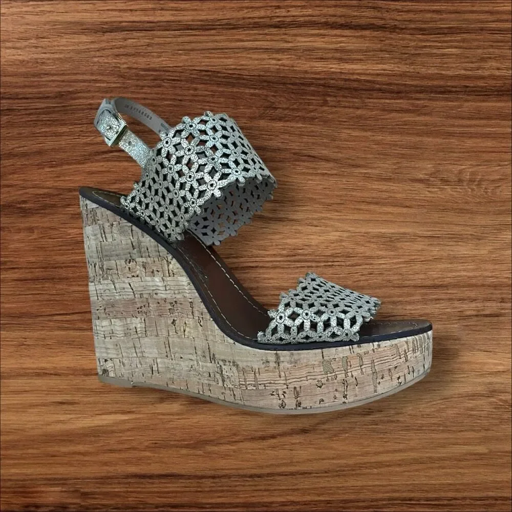 Tory Burch Floral Perforated 125mm Wedge Sandal Natural Blush size 9